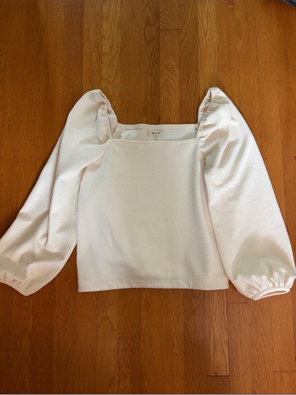 Madewell White Puff-Sleeve Square Neck Top